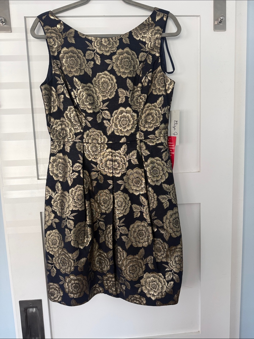 Eliza J Black and Gold Floral Fit-and-Flare Mini Dress